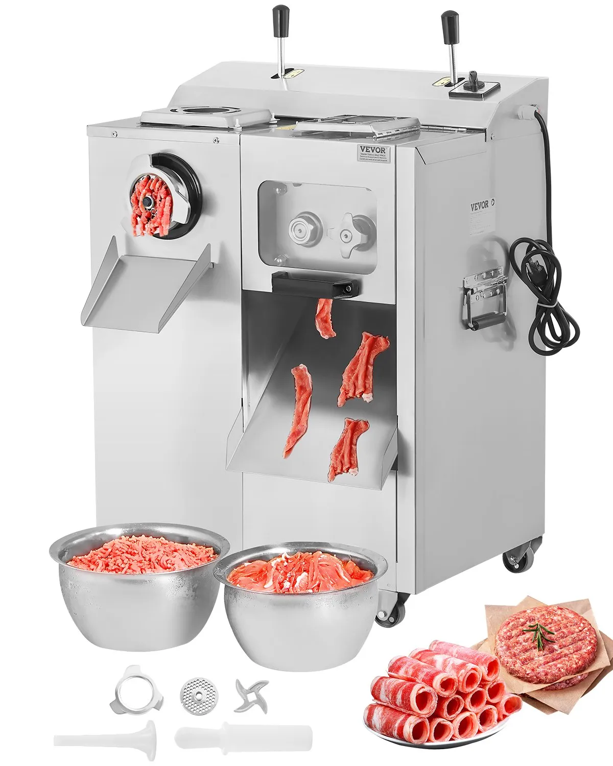 Elektrický mlynček na mäso 3v1 — plnička klobás a rezačka/kockovač, 6,35 kg/min – Obrázok 2