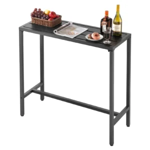 Obdĺžnikový barový stôl – bistro stôl na stojato, kuchynský, pultový alebo párty stôl s kovovým rámom, rozmer 1000 x 375 x 980 mm, záhradný nábytok na balkón, záhradu alebo k bazénu