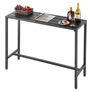 Obdĺžnikový barový stôl – bistro stôl na stojato, kuchynský, pultový alebo párty stôl s kovovým rámom, rozmer 1200 x 375 x 980 mm, záhradný nábytok na balkón, záhradu alebo k bazénu