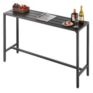 Obdĺžnikový barový stôl – bistro stôl na stojato, kuchynský, pultový alebo párty stôl s kovovým rámom, rozmer 1400 x 375 x 980 mm, záhradný nábytok na balkón, záhradu alebo k bazénu