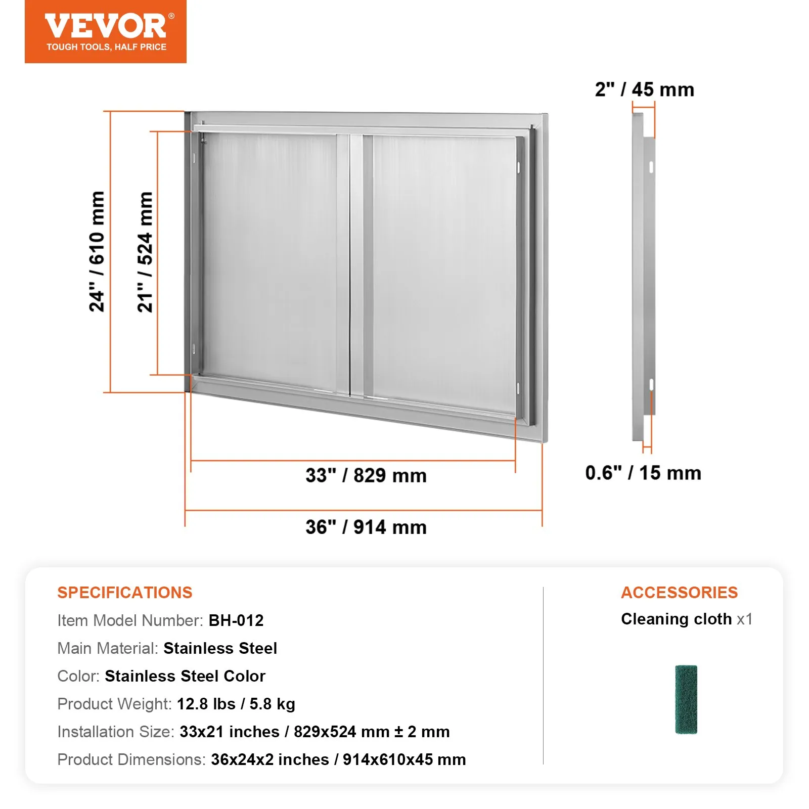 Nerezové prístupové dvierka - dvojité, zapustené, zvislé nástenné, s výsuvnými rukoväťami, rozmery 787 x 609 mm, pre grilovací ostrovček, stanicu a vonkajšiu skrinku – Obrázok 4