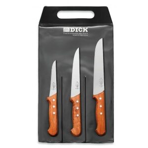 Tradičná kuchynská sada – nože nemeckej značky F. Dick, prírodná drevená rukoväť, dĺžky čepelí 18 cm, 13 cm a 21 cm