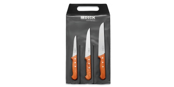 Súprava nožov s drevenou rukoväťou – F. Dick, 3-dielna, dĺžky 18 cm, 13 cm a 21 cm