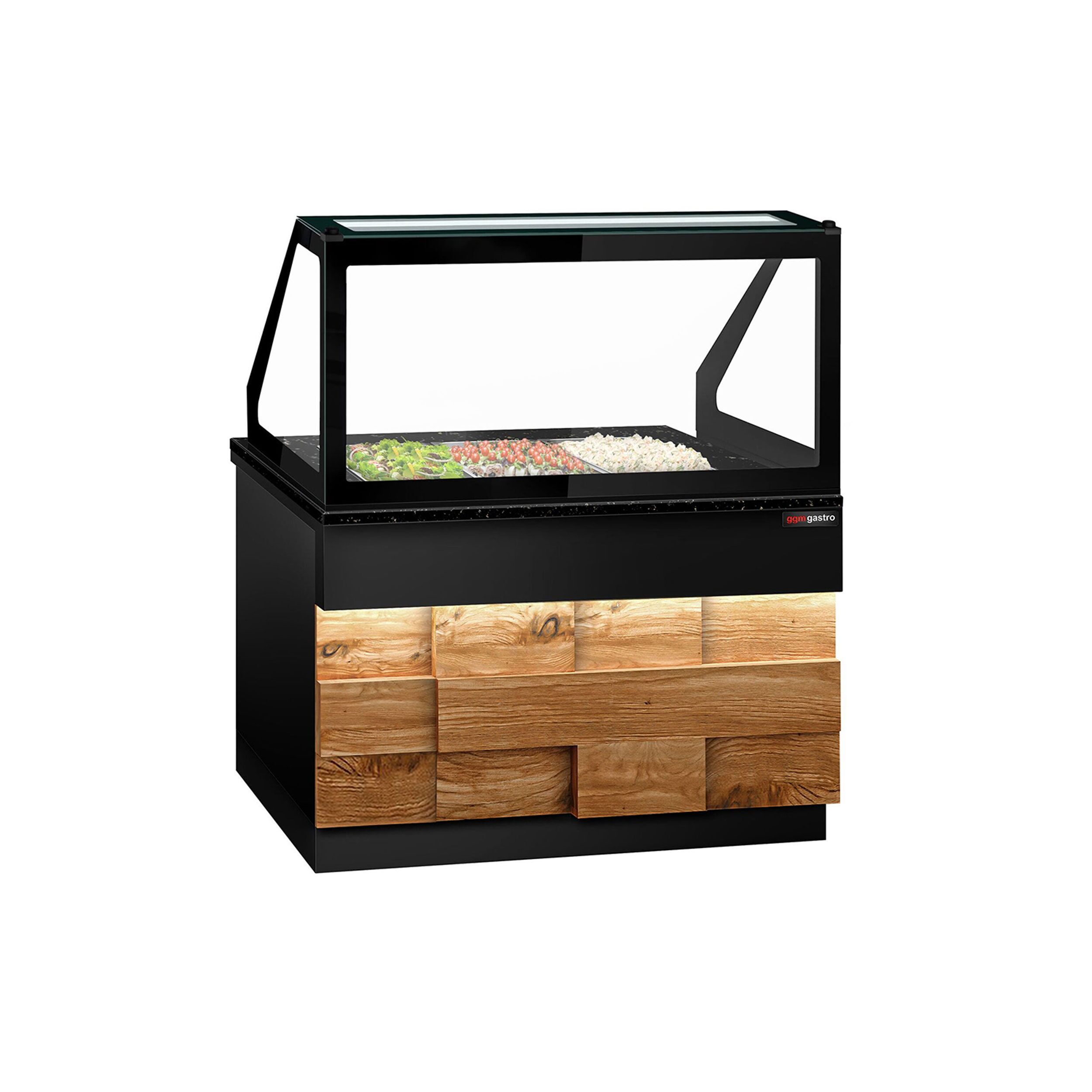 Chladiaca saladeta TORONTO — šírka 1250 mm, drevený front, 2x dvierka, žulová pracovná doska (čierna), pre 3x GN 1/1 – Obrázok 2