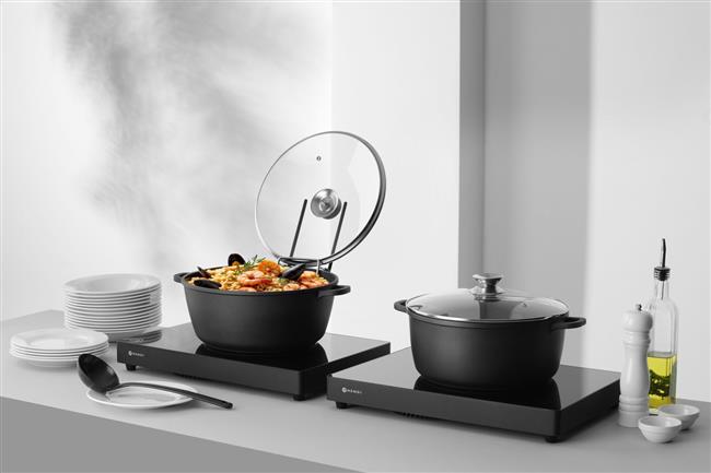 Nepriľnavý kastról – hliníkový s povrchovou úpravou, objem 7 l, rozmer 367 x 290 x 122 mm, čierny – Obrázok 2