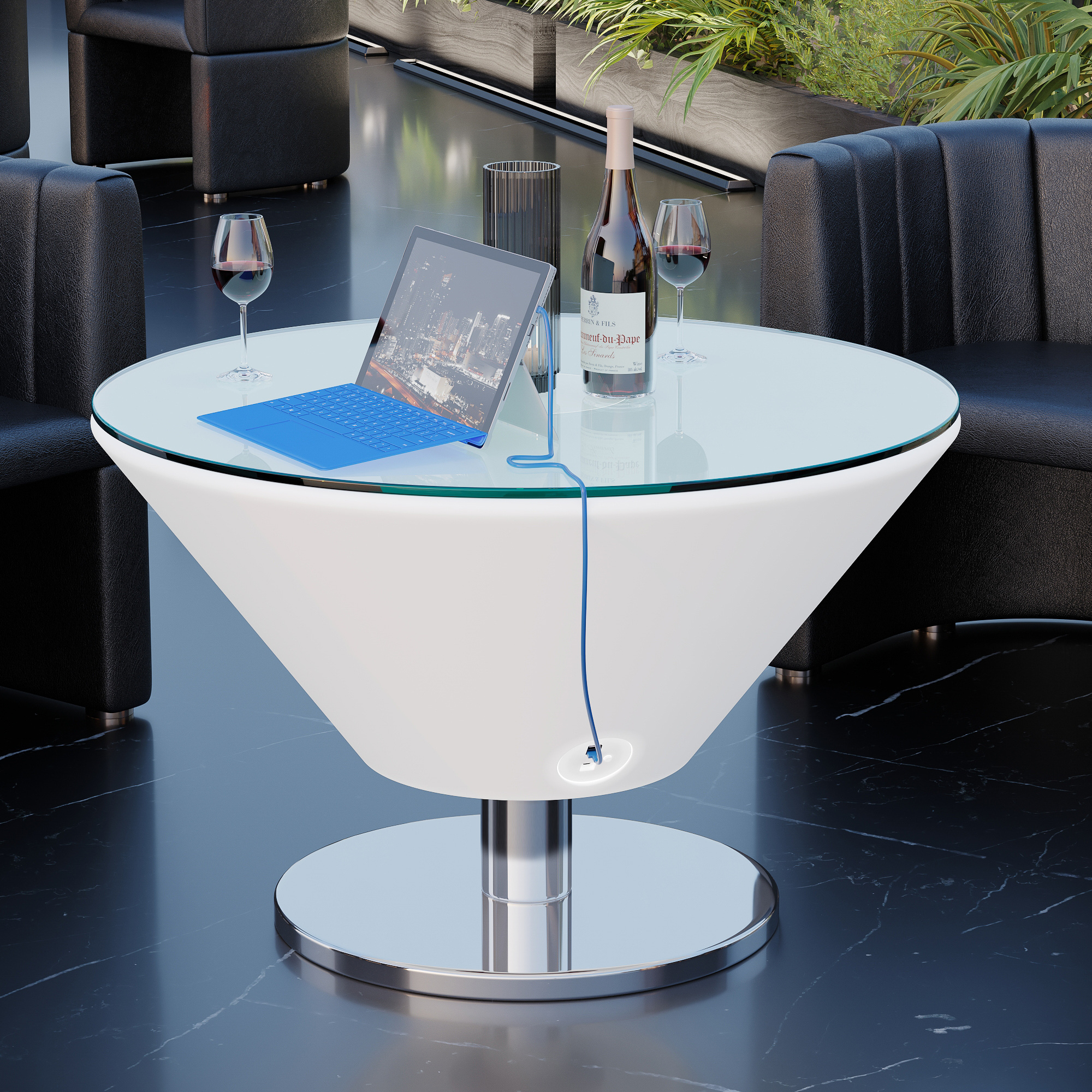 Dizajnový LED odkladací stolík – MARTINI, rozmer 70 x 41 cm, RGB podsvietenie, akumulátorový