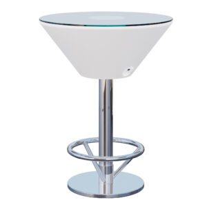 Svietiaci LED barový stôl – MARTINI, rozmer 70 x 108 cm, RGB podsvietenie, akumulátorový, s nožným krúžkom, okrúhly