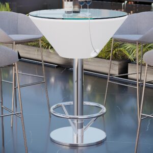 Svietiaci LED barový stôl – MARTINI, rozmer 60 x 108 cm, RGB podsvietenie, akumulátorový, s nožným krúžkom