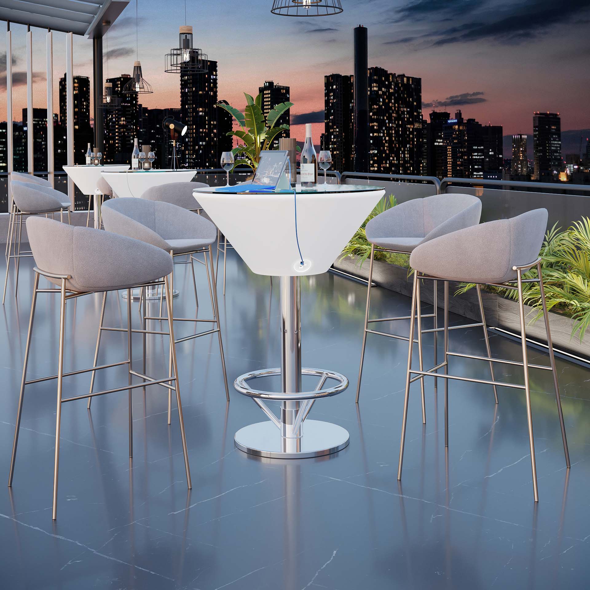 Svietiaci LED barový stôl – MARTINI, rozmer 60 x 108 cm, RGB podsvietenie, akumulátorový, s nožným krúžkom – Obrázok 4