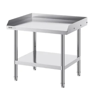 Nerezový pracovný stôl - komerčný, 3-stranná ochrana proti striekaniu, robustný, výškovo nastaviteľný, rozmery 610 x 711 x 660 mm, na prípravu jedál