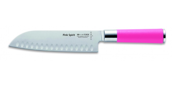Japonský kovaný kuchársky nôž — Santoku so špeciálnym výbrusom, Dick séria PINK SPIRIT, dĺžka 18 cm