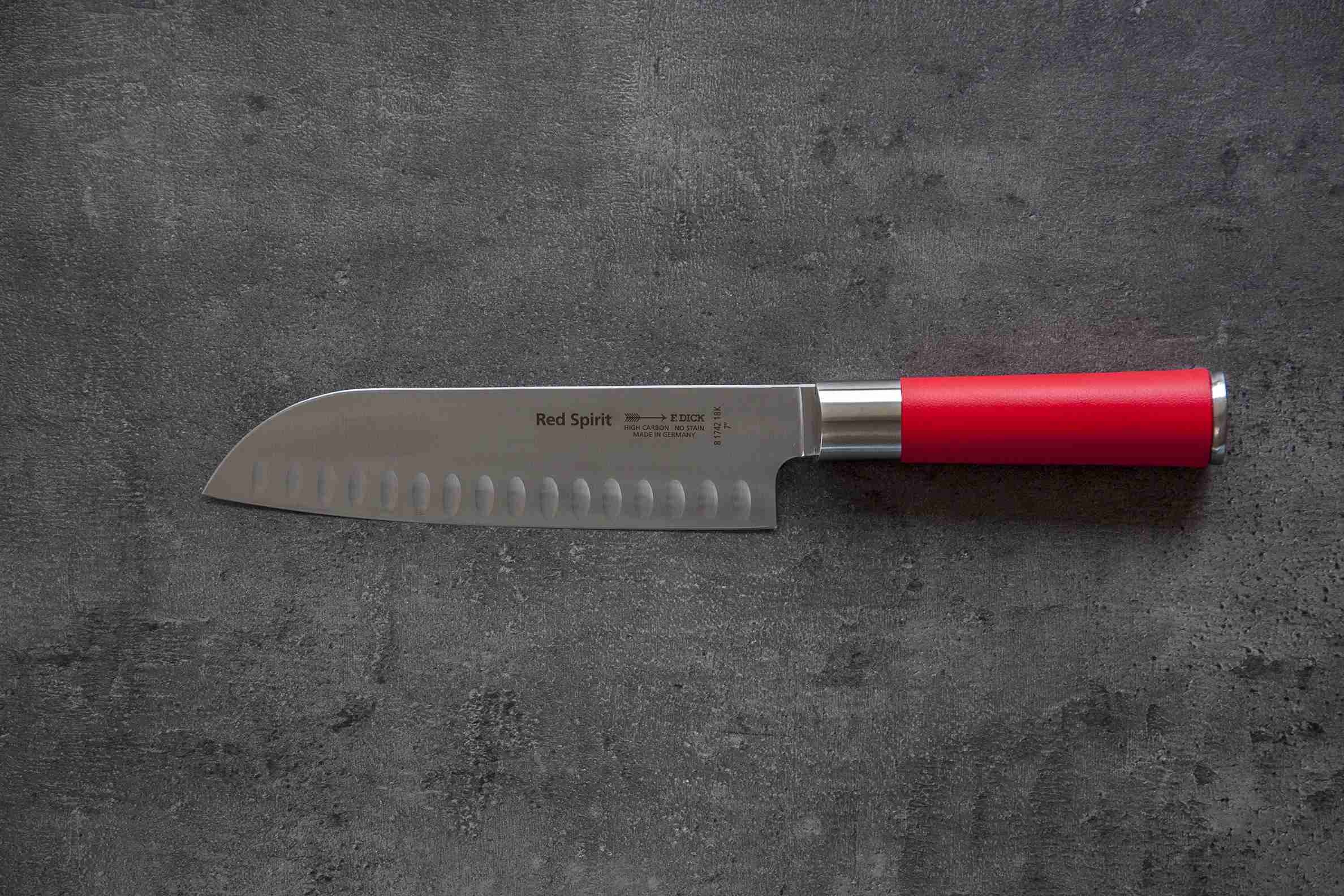 Japonský nož – Santoku, Dick, séria RED SPIRIT, špeciálny výbrus, dĺžka 18 cm – Obrázok 2