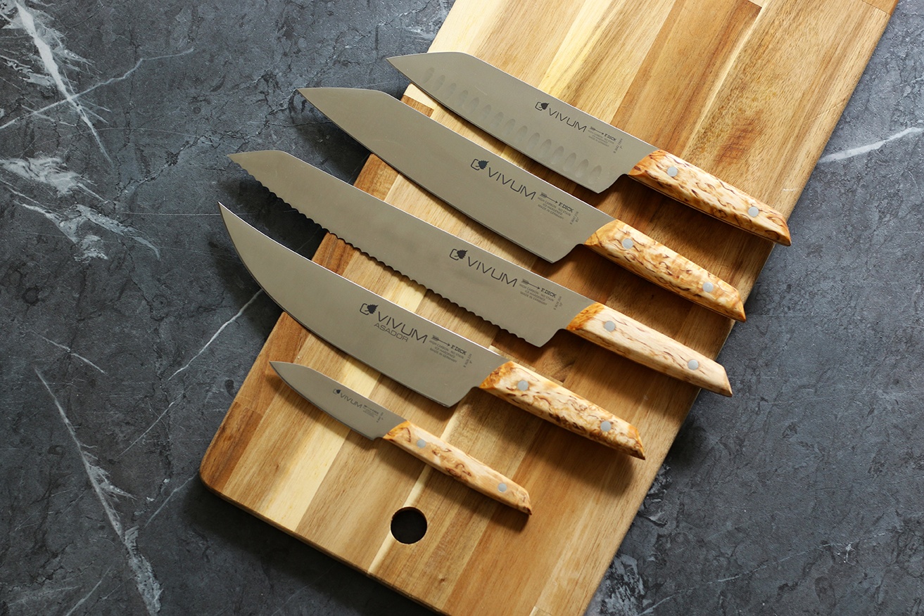 Japonský kovaný kuchársky nôž — Santoku so špeciálnym výbrusom, séria VIVUM, dĺžka 18 cm – Obrázok 2