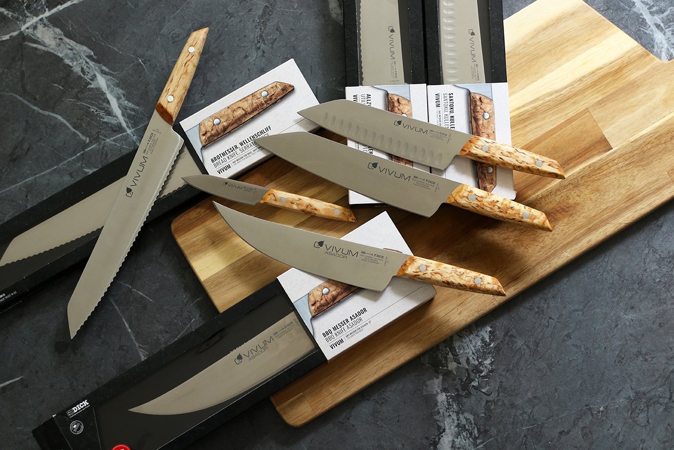 Japonský kovaný kuchársky nôž — Santoku so špeciálnym výbrusom, séria VIVUM, dĺžka 18 cm – Obrázok 3