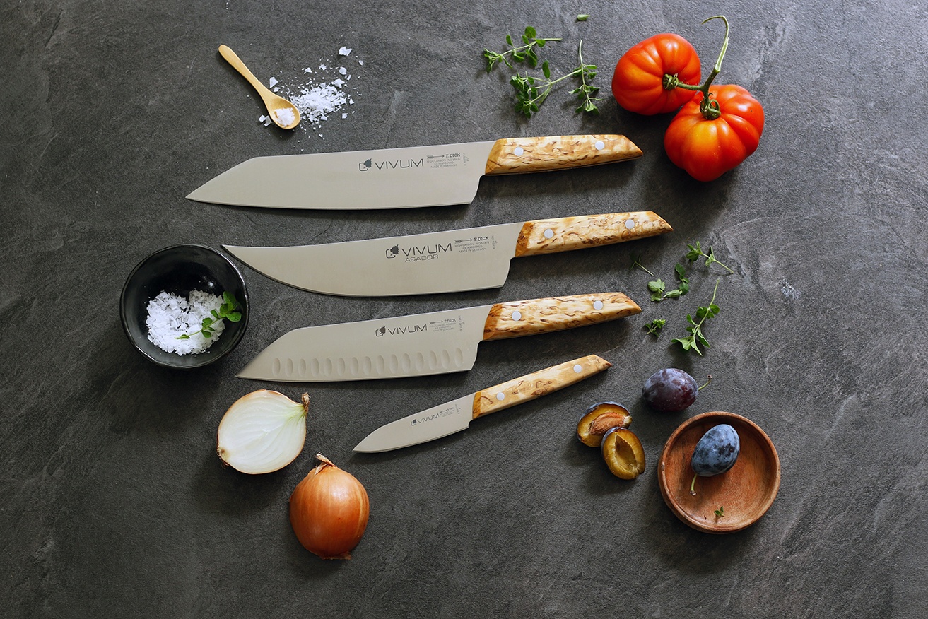 Japonský kovaný kuchársky nôž — Santoku so špeciálnym výbrusom, séria VIVUM, dĺžka 18 cm – Obrázok 5