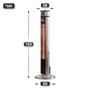 Elektrický voľne stojaci ohrievač – LUCIO, sálavý, nerezová oceľ, výkon 2000 W, 3 stupne ohrevu, výška 148 cm