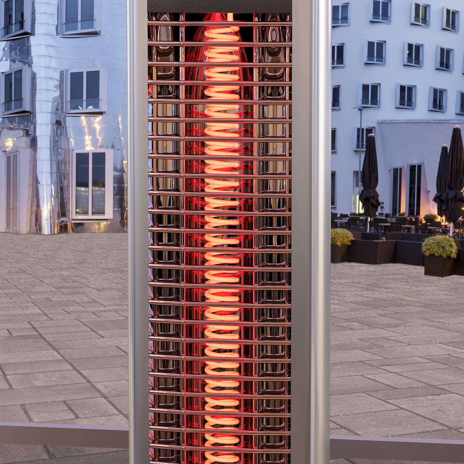 Elektrický voľne stojaci ohrievač – LUCIO, sálavý, nerezová oceľ, výkon 2000 W, 3 stupne ohrevu, výška 148 cm – Obrázok 6