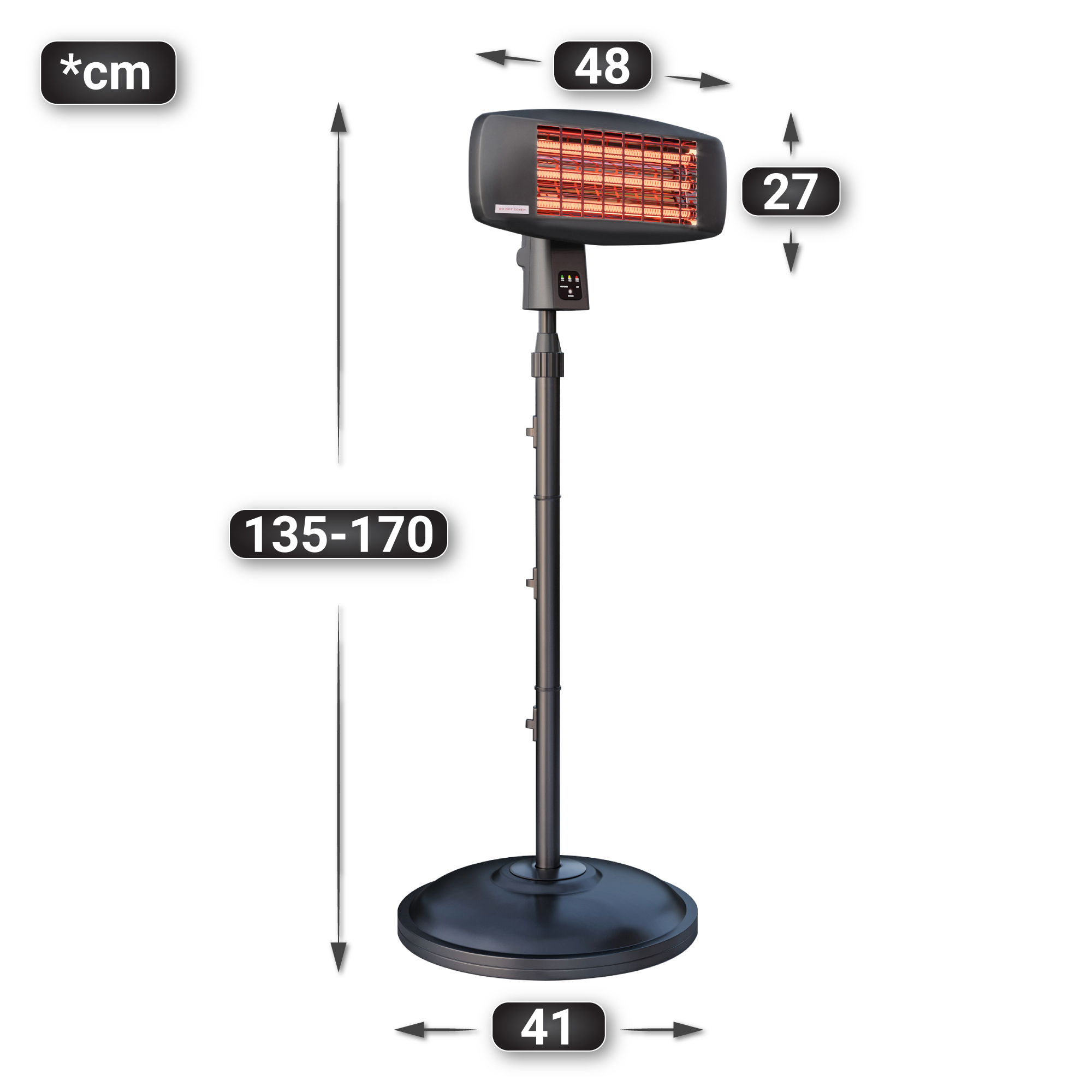 Elektrický voľne stojaci ohrievač – XAVIER, sálavý, čierny, výkon 2000 W, 3 nastavenia teploty