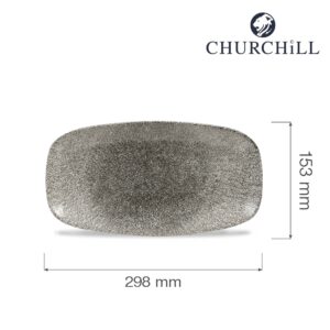 Podlhovastý servírovací tanier Raku Quartz Black, 298 x 153 mm