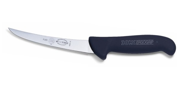 Špeciálny vykosťovací nôž – so zahnutou čepeľou, ohybný (flexi), čierna rukoväť, dĺžka 13 cm