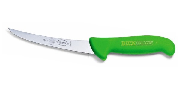 Vykosťovací nôž Dick — zahnutá čepeľ, ohybný, zelená rukoväť, 13 cm