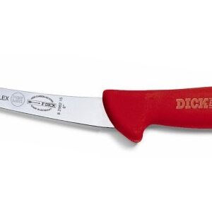Profesionálny vykosťovací nôž – so zahnutou čepeľou, poloohybný, červená rukoväť, dĺžka 13 cm