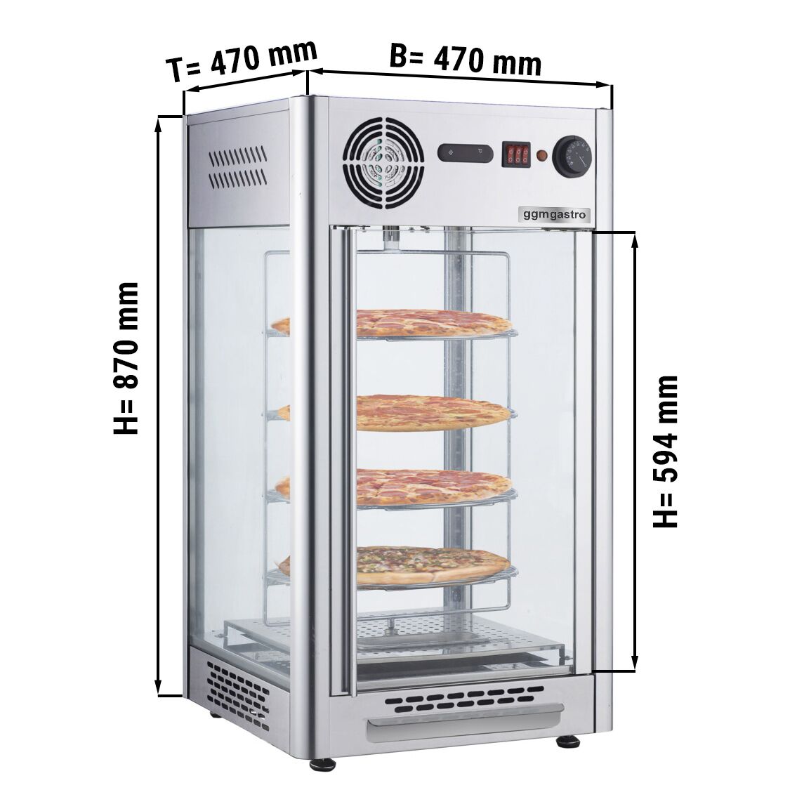 Kompaktná ohrevná vitrína – šírka 470 mm, výkon 1,2 kW, objem 108 litrov, nerezová oceľ
